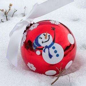 Rauch Snowman Christmas Glass Ornament Red Orb Ball Snowflakes Textured